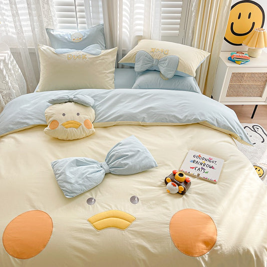 Pure Washed Cotton Cartoon Ugly Duckling Four-Piece Bed Set - Harmony Gallery