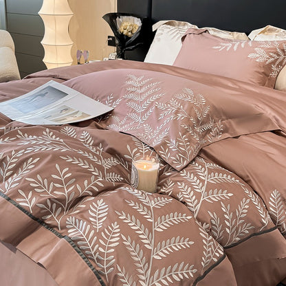 Long-Staple Embroidery Four-Piece Wide-Edged Solid Color Bed Set - Harmony Gallery
