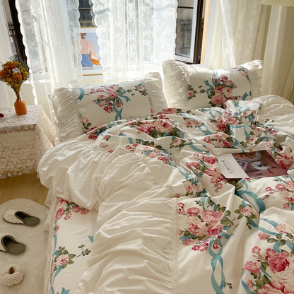 Floral Sweet Princess Pastoral Cotton Four-Piece Bed Set - Harmony Gallery