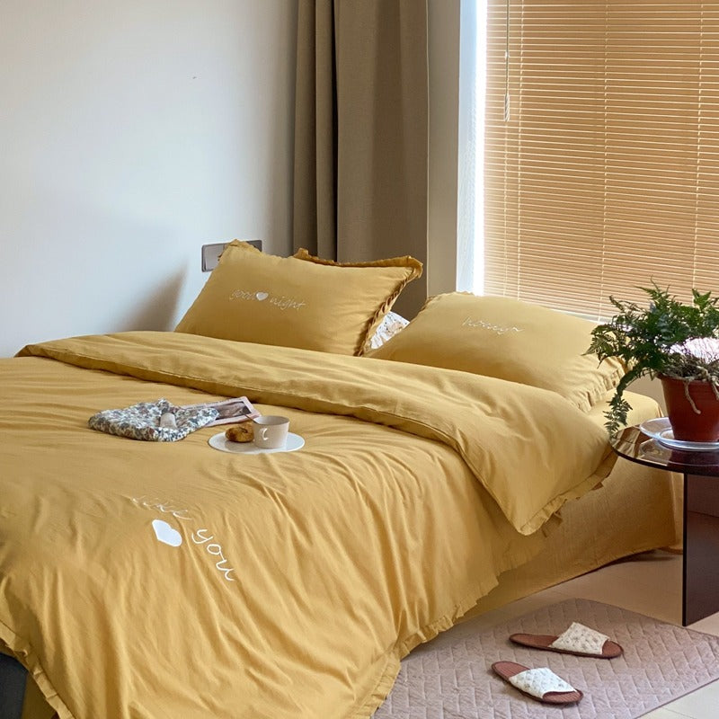 Pure Cotton Edge Simple Solid Color Four-Piece Bed Set - Harmony Gallery