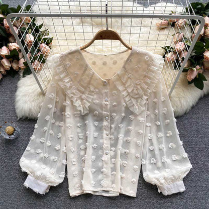 French Design Chiffon Sweet Doll Chic Women's Top - Harmony Gallery