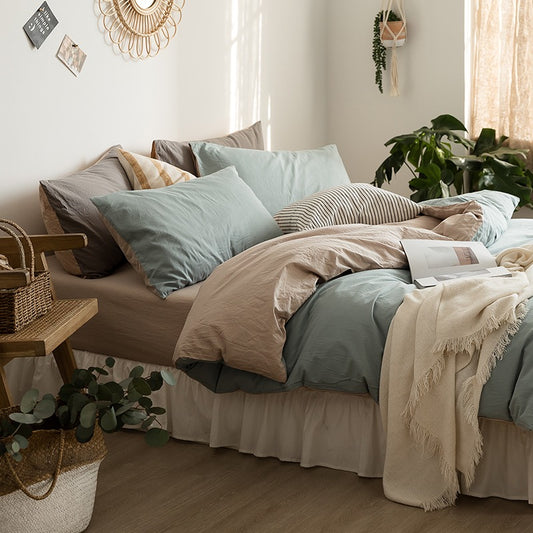 Simple Pure Cotton Nordic Double Color Four-Piece Bed Set - Harmony Gallery