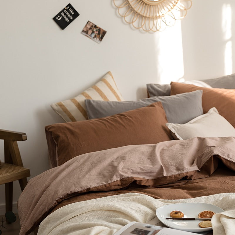 Simple Pure Cotton Nordic Double Color Four-Piece Bed Set - Harmony Gallery