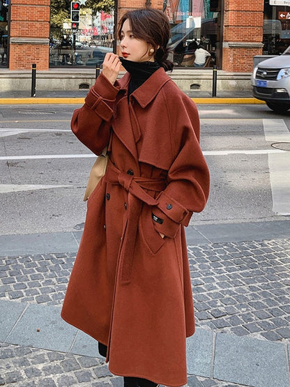 Mid-Length Black Thick Loose Woolen Women's Coat - Harmony Gallery
