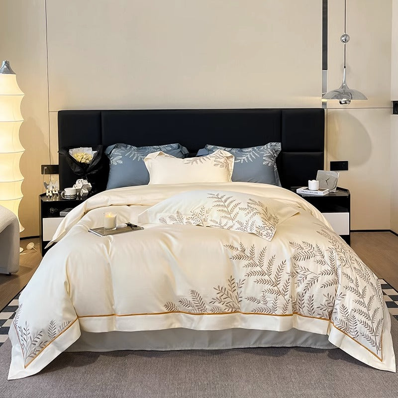 Long-Staple Embroidery Four-Piece Wide-Edged Solid Color Bed Set - Harmony Gallery