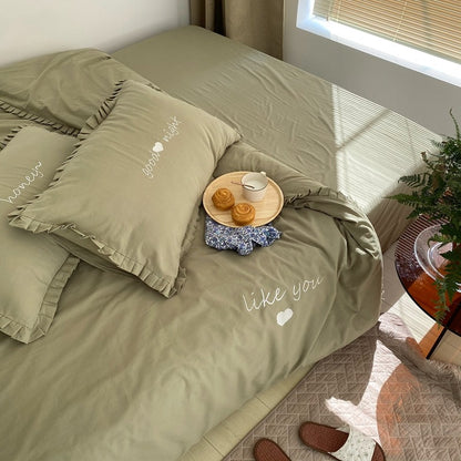 Pure Cotton Edge Simple Solid Color Four-Piece Bed Set - Harmony Gallery