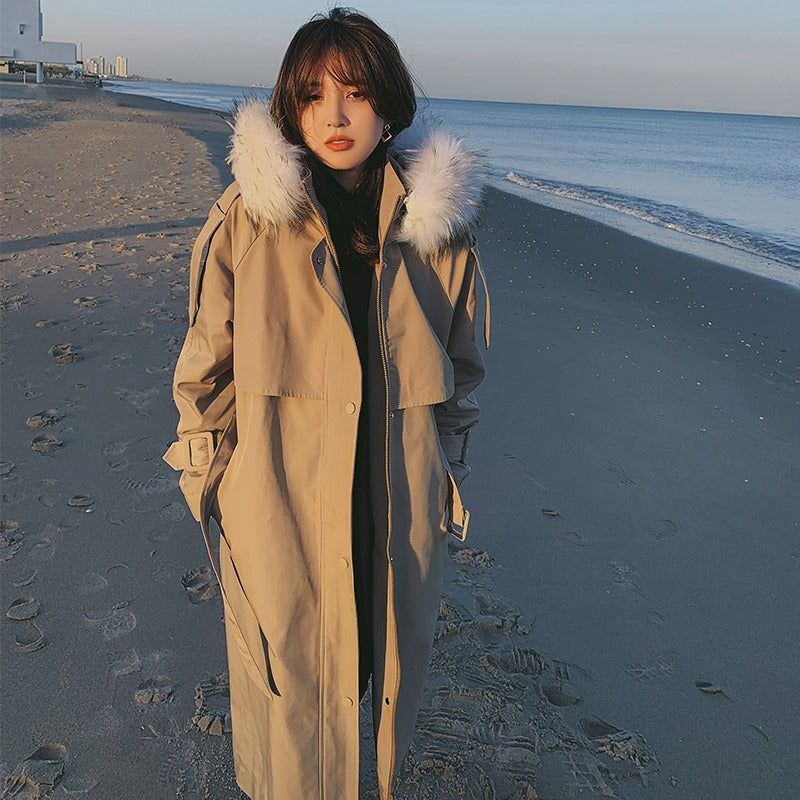 Faction Mid-Length Fur Collar Cotton Women's Coat - Harmony Gallery
