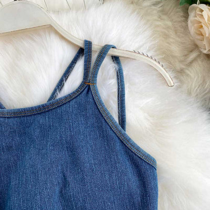 Camisole All-Match Retro Denim Women's Crop Top - Harmony Gallery