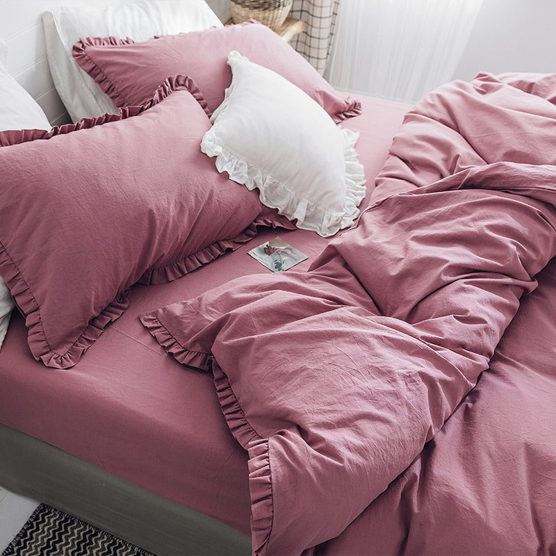 Pure Washed Cotton Fold-Edge Four-Piece Bed Set - Harmony Gallery