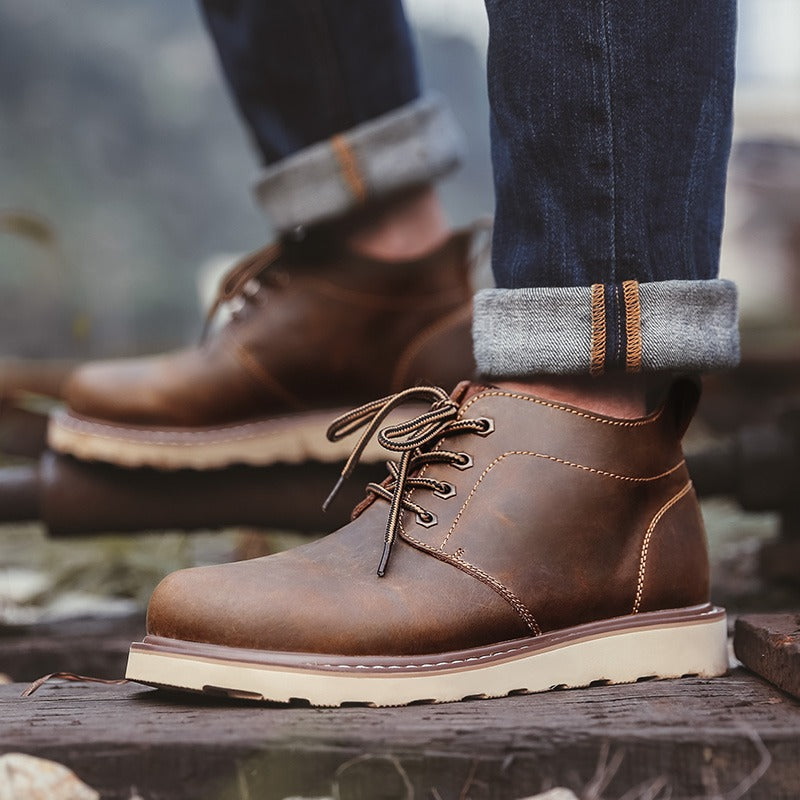 Mid-Cut Tooling Leather British Style Men's Desert Boot - Harmony Gallery