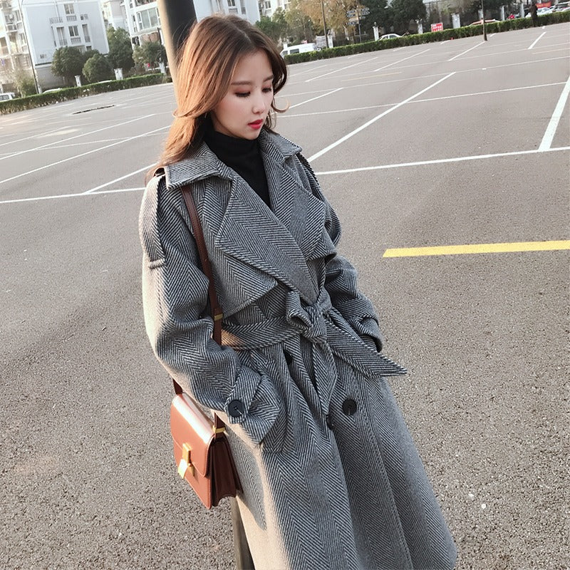 Mid-Length Casual Woolen Loose Women's Coat - Harmony Gallery