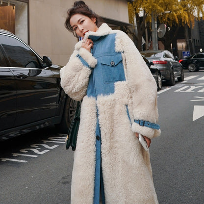 Denim Wool Loose Mid-Length Cotton-Padded Women's Coat - Harmony Gallery
