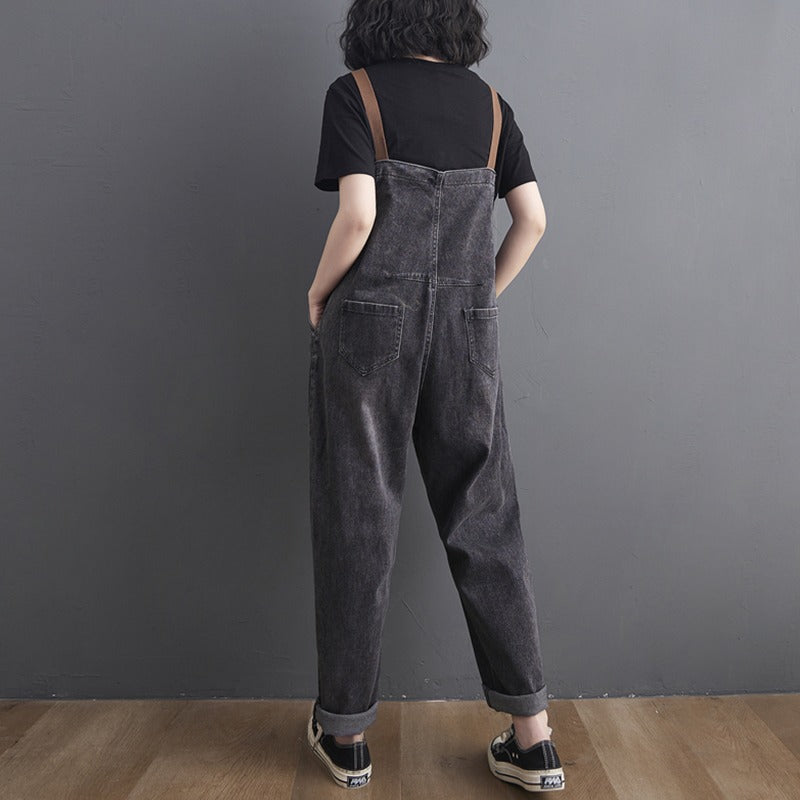 Button Washed Jeans Casual Straight Sling Women's Jumpsuits - Harmony Gallery
