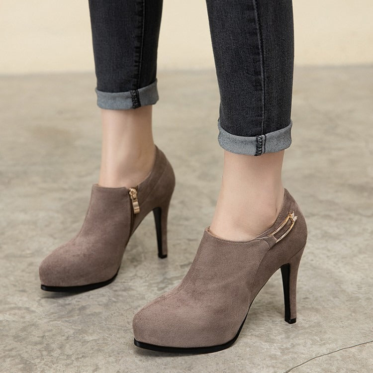 High Heel Suede Waterproof Side Zipper Women's Shoes - Harmony Gallery