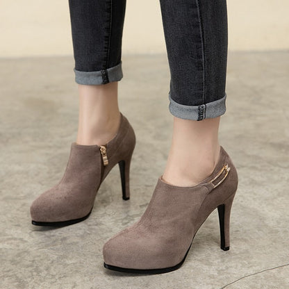 High Heel Suede Waterproof Side Zipper Women's Shoes - Harmony Gallery