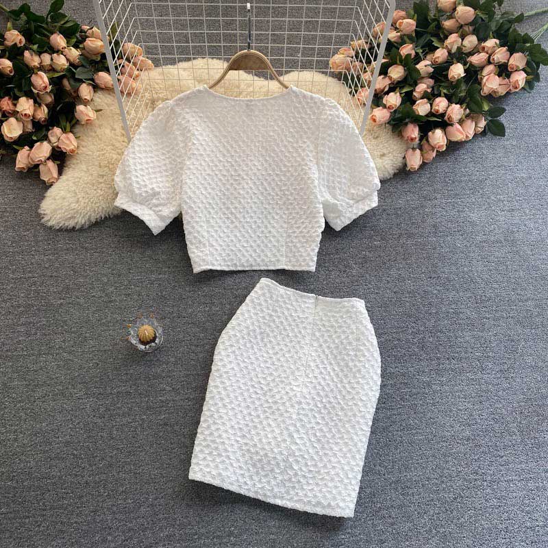 Celebrity Foreign Style Puff Sleeve High Waist Skirt Women's Suit - Harmony Gallery