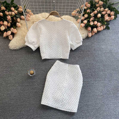 Celebrity Foreign Style Puff Sleeve High Waist Skirt Women's Suit - Harmony Gallery