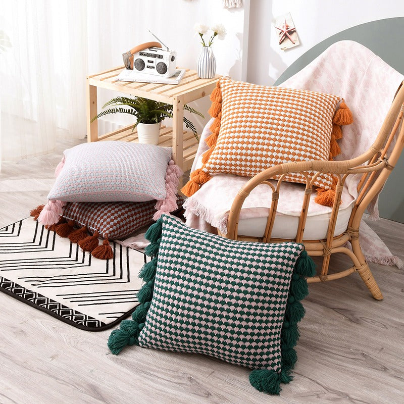 Knitted Yarn-Dyed Tassel Decoration Sofa Cushion - Harmony Gallery