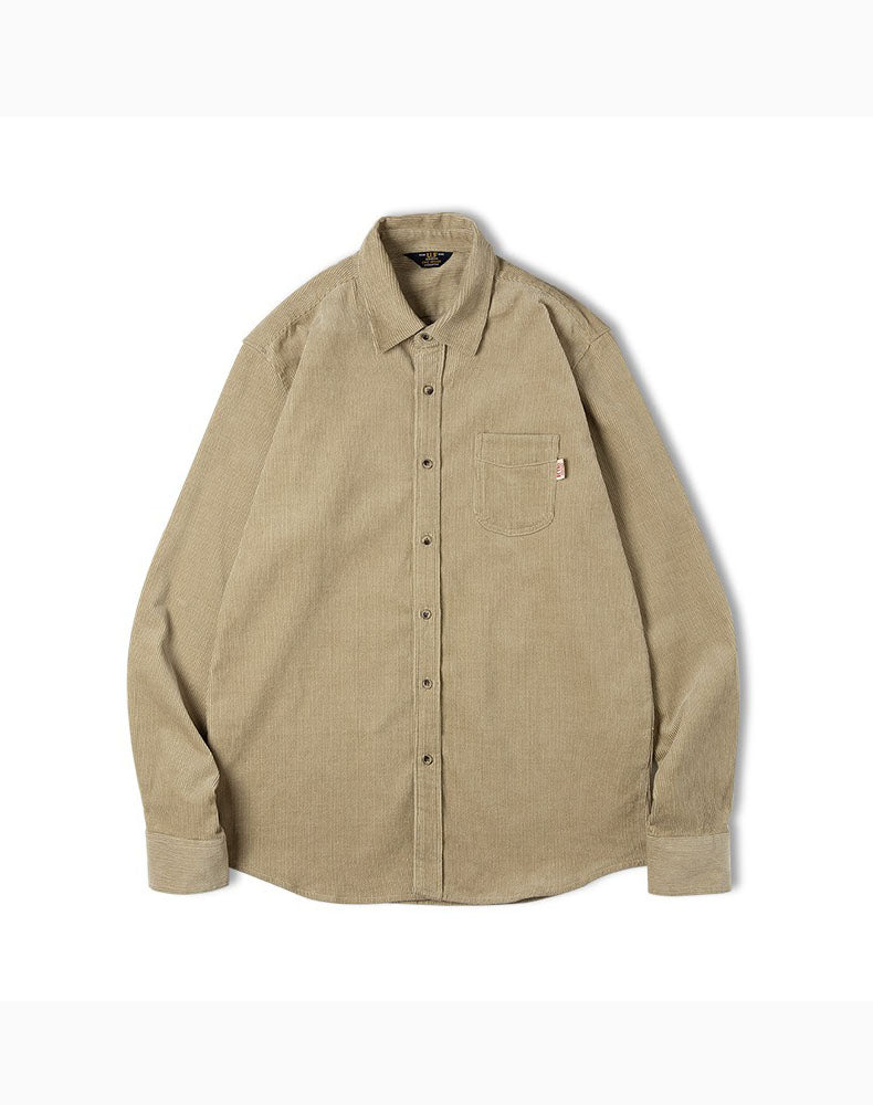 Retro American Casual Corduroy Fold-Over Men's Shirt - Harmony Gallery
