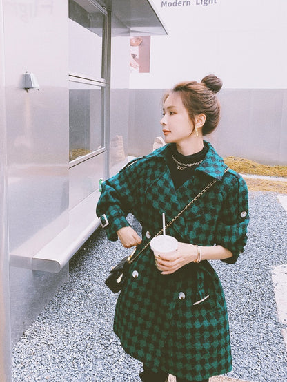 Fried Street Retro Plaid Winter Woolen Women's Coat - Harmony Gallery