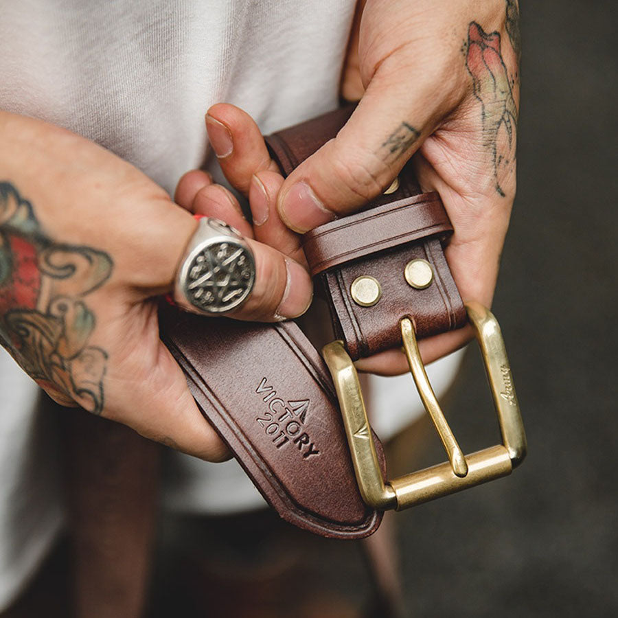 American Tooling Retro Brass Tanned Cowhide Men's Belt - Harmony Gallery