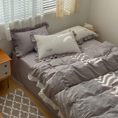 Cream Contrast Color Washed Cotton Four-Piece Bed Set - Harmony Gallery