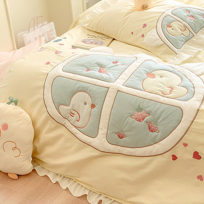 Cute Fairy Little Duck Washed Cotton Four-Piece Bed Set - Harmony Gallery
