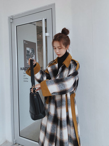 Fashion Retro Plaid Mid-Length Woolen Women's Coat - Harmony Gallery