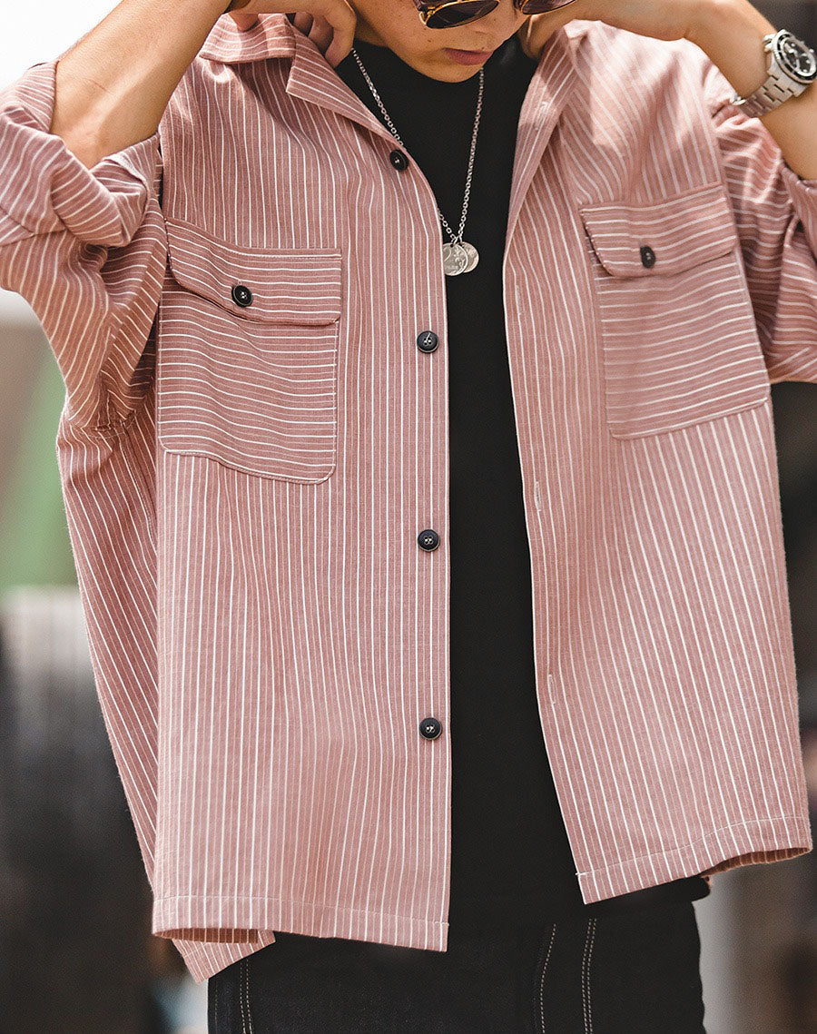 Workwear Retro Yellow Striped Vintage Men's Shirt - Harmony Gallery
