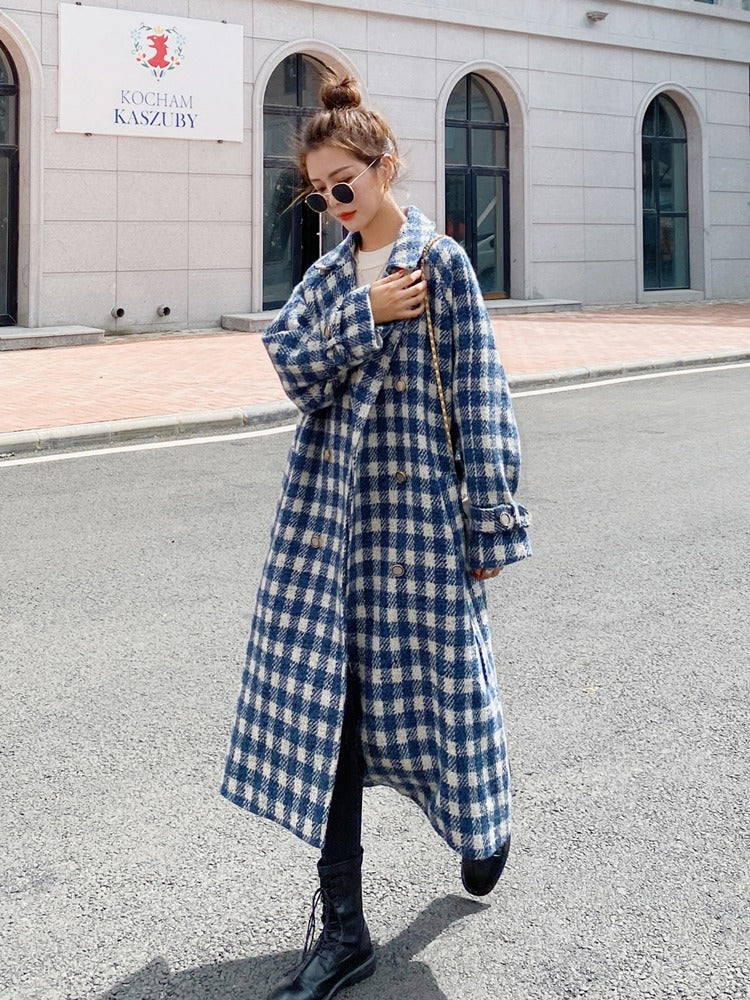 Loose Plaid Winter Mid-Length Goddess Woolen Women's Coat - Harmony Gallery