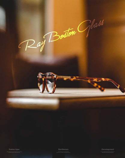 Tortoiseshell Light Boston Round Frame Men's Glasses - Harmony Gallery