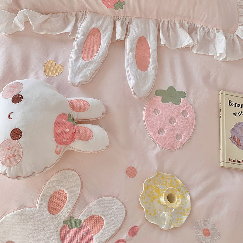 Cartoon Cute Rabbit Grumble Cotton Four-Piece Bed Set - Harmony Gallery