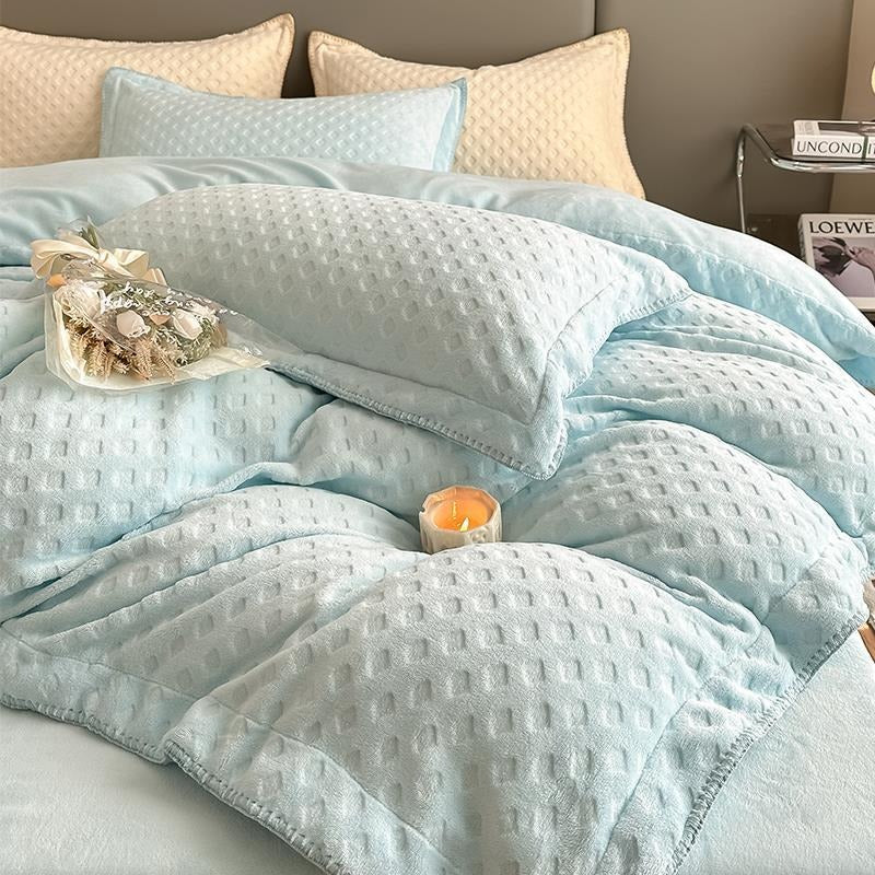 Waffle Velvet Four-Piece Flannel Winter Thickened Bed Set - Harmony Gallery