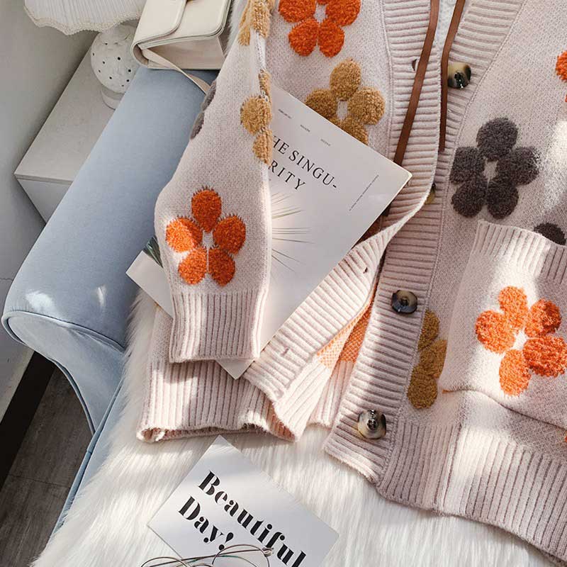 Floral Loose Retro Sense Design Women's Cardigan - Harmony Gallery