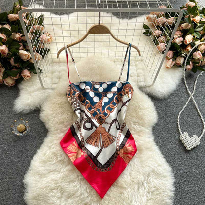 American Printing Apron Halter Knotted Camisole Women's Top - Harmony Gallery