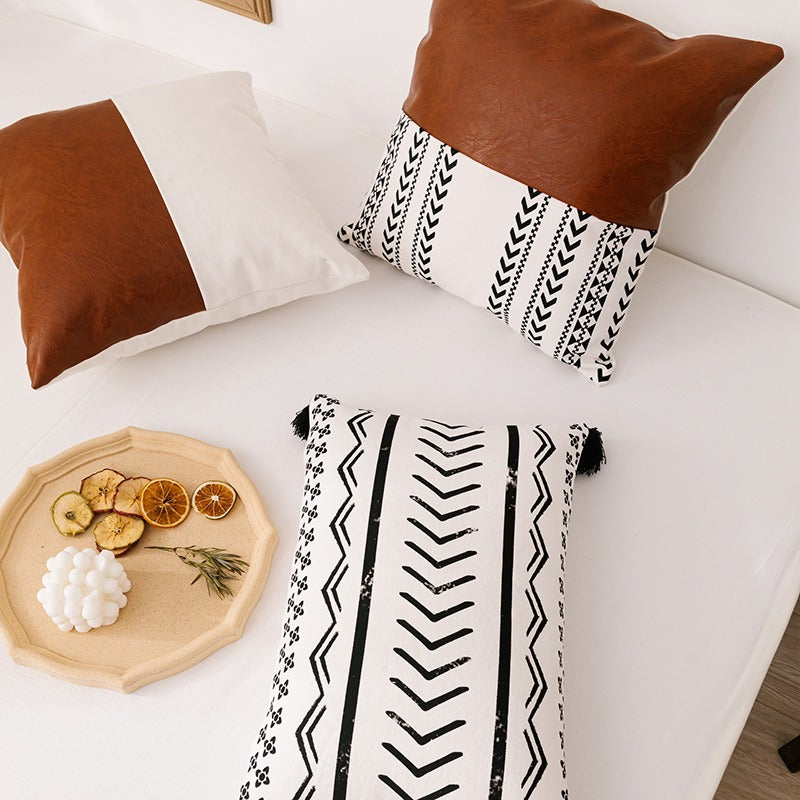 Nordic Leather Canvas Stitching Printing Sofa Cushion - Harmony Gallery