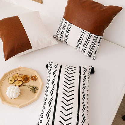Nordic Leather Canvas Stitching Printing Sofa Cushion - Harmony Gallery