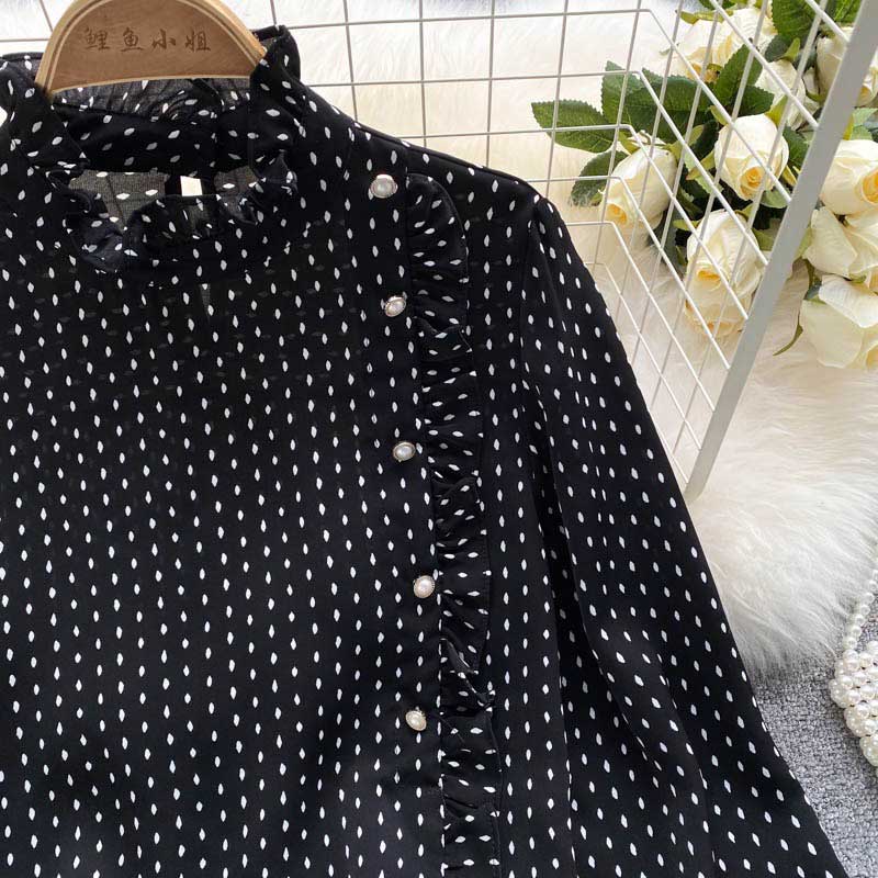 French Retro Dot Sweet Slim Fit Women's Top - Harmony Gallery
