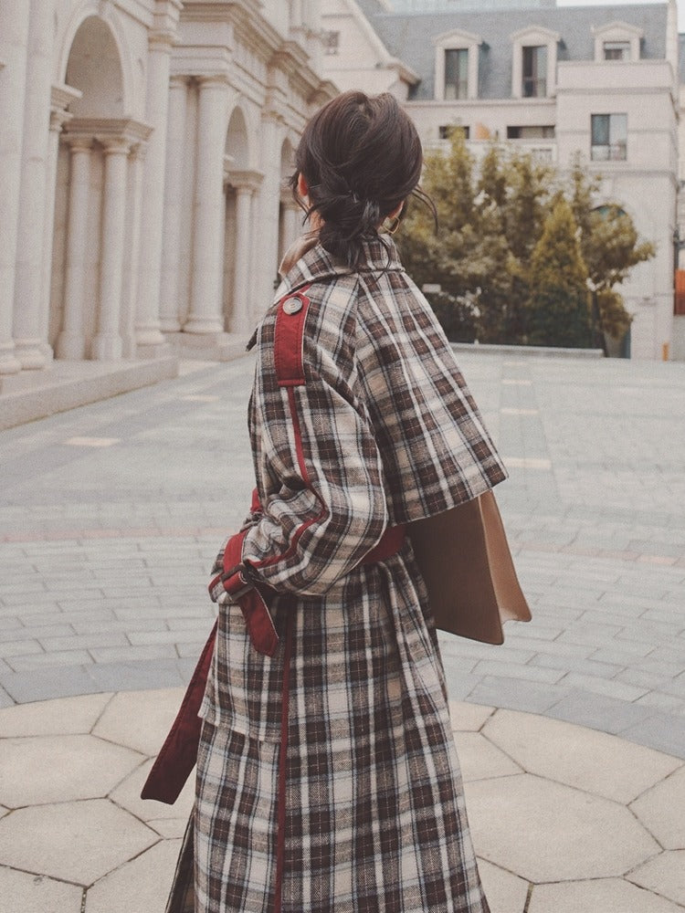 Trendy French Plaid Woolen Mid-length Women's Coat - Harmony Gallery