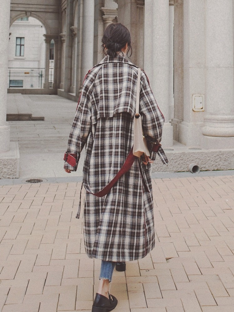 Trendy French Plaid Woolen Mid-length Women's Coat - Harmony Gallery