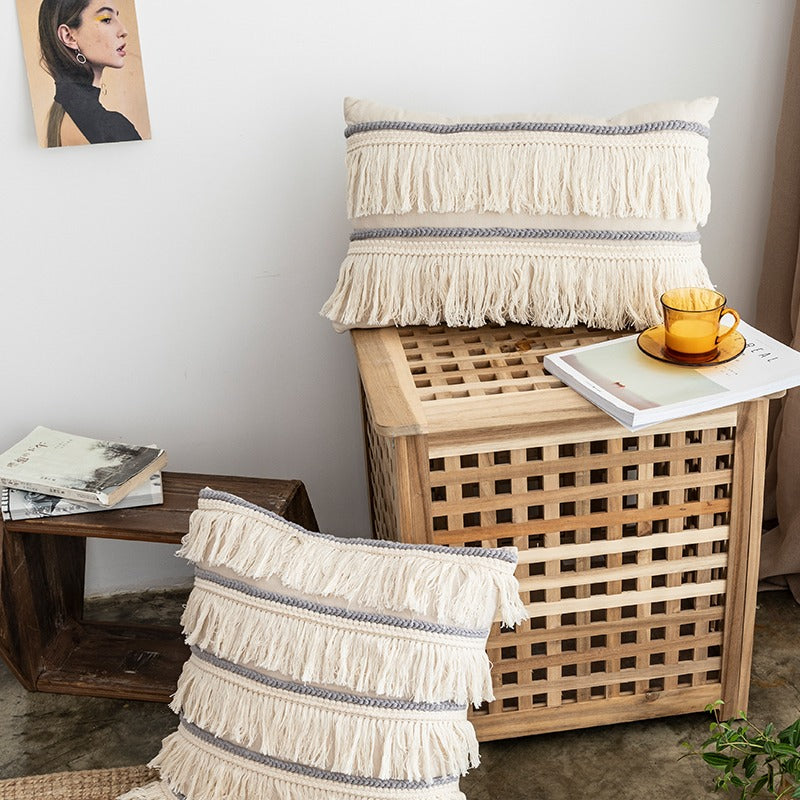 Handmade Nordic Cotton & Linen Tassel Indian Sofa Cushion - Harmony Gallery