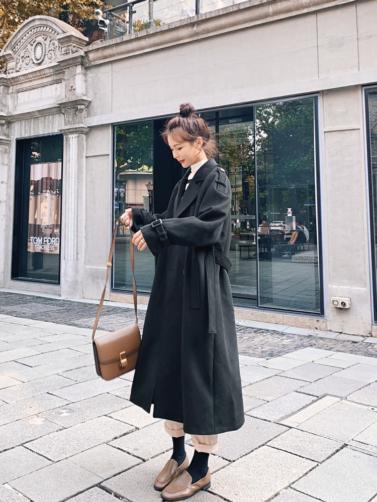 British Style Woolen Loose Mid-Length Women's Coat - Harmony Gallery