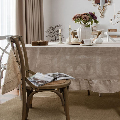 French Rectangular Ruffled Linen Living Room Dining Tablecloths - Harmony Gallery