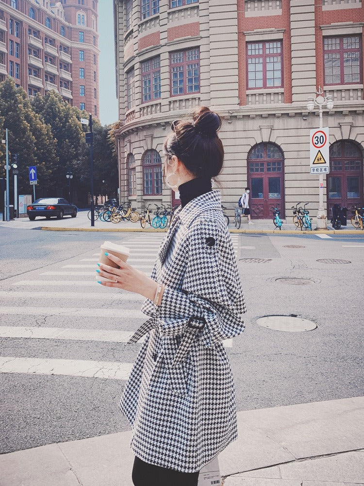 Plaid Short-Length Loose Windbreaker Women's Jacket - Harmony Gallery