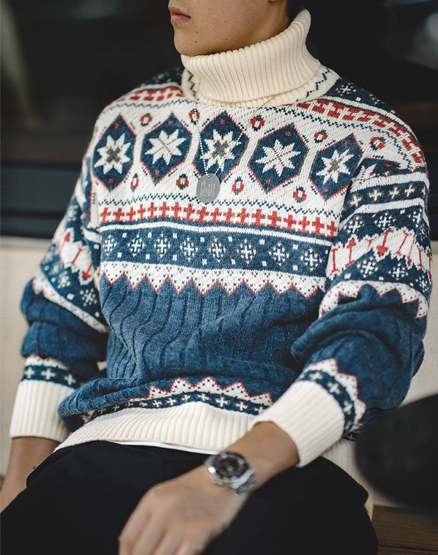 Workwear Retro Fair Isle Jacquard Warm Men's Sweater - Harmony Gallery