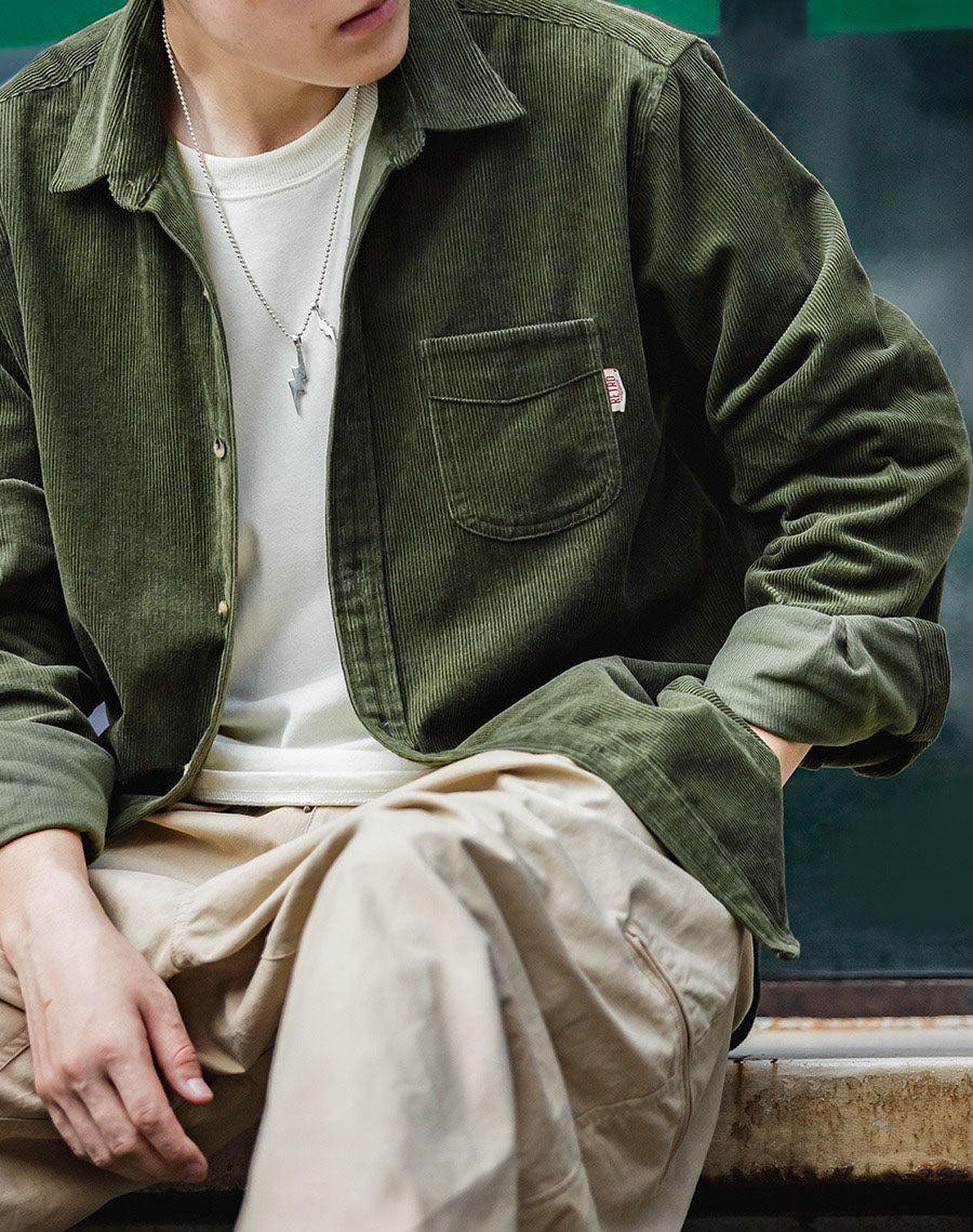 Retro American Casual Corduroy Fold-Over Men's Shirt - Harmony Gallery