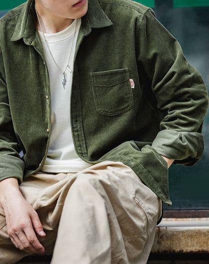 Retro American Casual Corduroy Fold-Over Men's Shirt - Harmony Gallery