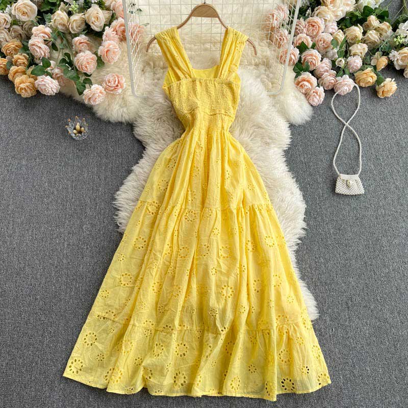 Bohemian Holiday Square Neck Hollow Ruffle Women's Dress - Harmony Gallery