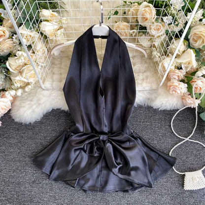 American Strapless Sexy Backless Temperament Satin Women's Top - Harmony Gallery