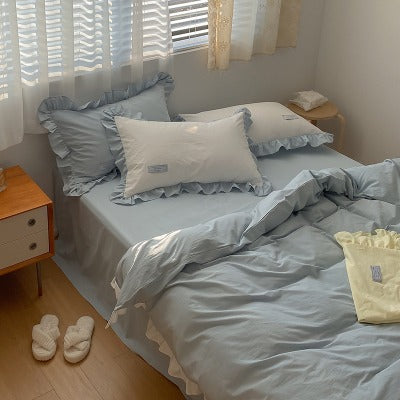 Cream Contrast Color Washed Cotton Four-Piece Bed Set - Harmony Gallery